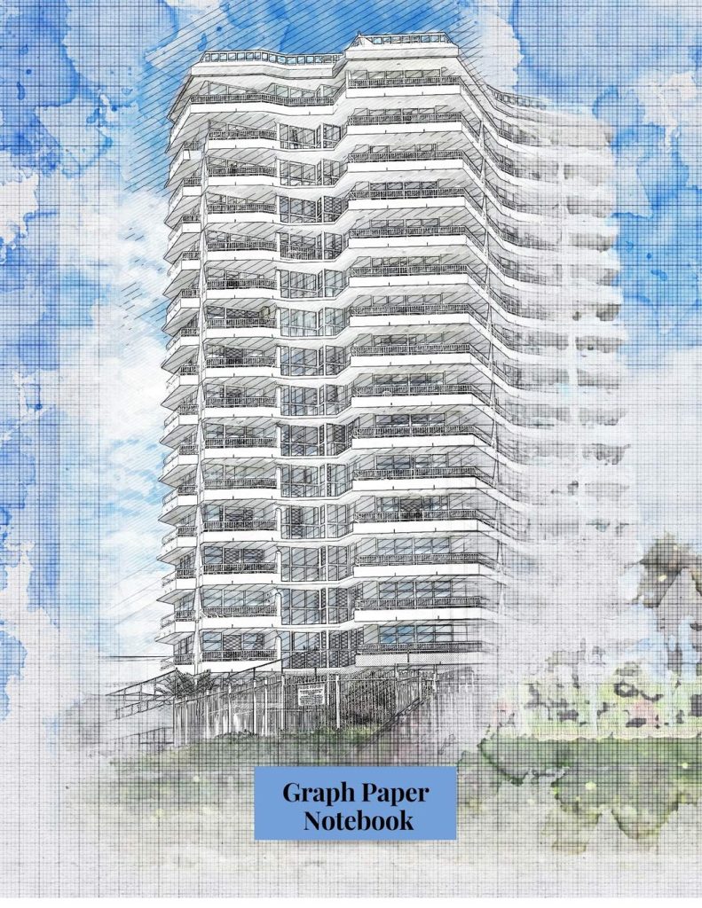 Graph Paper Notebook: Architecture City Clouds Towers Buildings Drawings Plans Designs Themed Notebook - 5 x 5 Graph Paper - 120 Pages (60 Sheets) - 8.5" x 11" - Glossy Paperback Cover