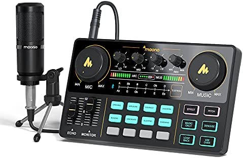 Audio Interface with DJ Mixer and Sound Card, MAONO Maonocaster Lite Portable ALL-IN-ONE Podcast Production Studio with 3.5mm Microphone for Live Streaming, PC, Recording, and Gaming(AU-AM200-S1)