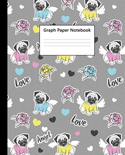 Graph Paper Notebook: Quad Ruled 5x5 inch (.20") Composition Book - 100 Pages, 7.5” x 9.25” Journal with Graphing Paper, 5 Squares per Inch - Cute Angel Pug Dog Pattern