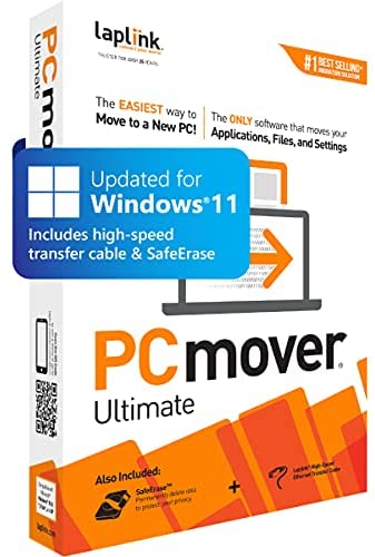Laplink PCmover Ultimate 11 | Moves your Applications, Files and Settings from an Old PC to a New PC | Includes Optional Ethernet Cable | 1 Use