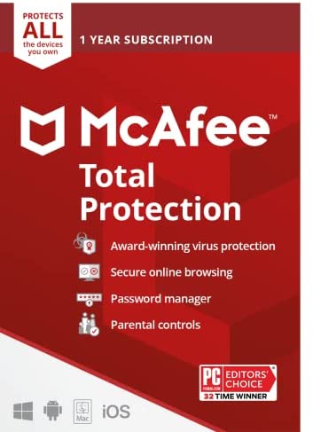 McAfee Total Protection 2022 | Unlimited Devices | Antivirus Internet Security Software | VPN, Password Manager, Dark Web Monitoring & Parental Controls Included | 1 Year Subscription | Key Card