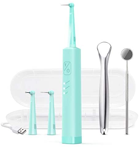 Electric Dental Calculus Remover, EKUPUZ Tartar Scraper Plaque Remover for Teeth, Teeth Stain Polisher, with Dental Mirror & 2 Cleaning Heads, Teeth Cleaning Tool Rechargeable (Blue)