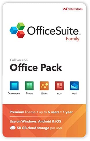 OfficeSuite Family Compatible with Microsoft® Office Word® Excel® & PowerPoint® and Adobe® PDF for PC Windows 10, 8.1, 8, 7 - 1-year license, 6 users
