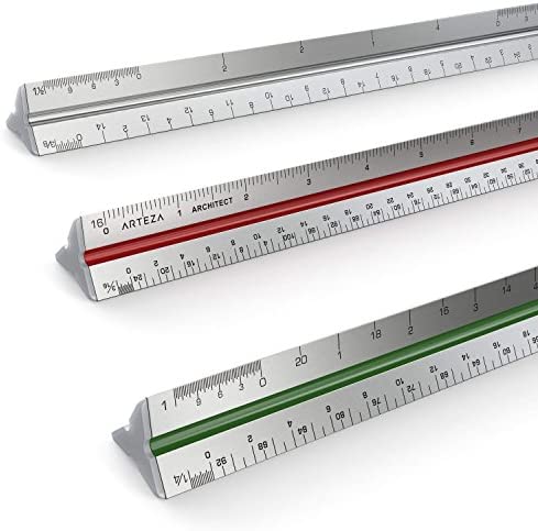 Arteza Architect Scale Ruler, Imperial, 12-Inch Color-Coded Professional-Grade Aluminum Triangular Drafting Ruler for Architect & Civil Engineer Blueprints