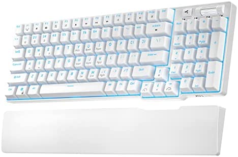 RK ROYAL KLUDGE RK96 90% Triple Mode BT5.0/2.4G/USB-C Hot Swappable Mechanical Keyboard with Magnetic Hand Rest, 96 Keys Wireless Bluetooth Gaming Keyboard with Software, Blue Backlight, Red Switch