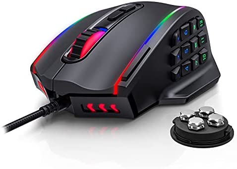 MMO Gaming Mouse, Dacoity RGB LED Backlit MMO Mouse with Side Buttons, High-Precision 16000DPI Optical Sensor, 20 Programmable Buttons, Weight Tuning Wired PC Gaming Mice for Windows PC Mac Xbox