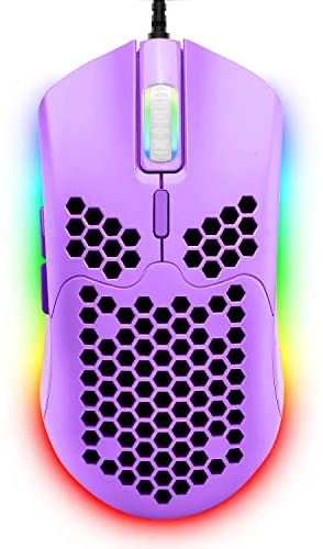 Wired Lightweight Gaming Mouse,6 RGB Backlit Mouse with 7 Buttons Programmable Driver,6400DPI Computer Mouse,Ultralight Honeycomb Shell Ultraweave Cable Mouse for PC Gamers,Xbox,PS4(Purple)